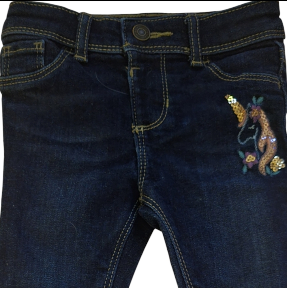 Jeggings Girls Jumping Beans Unicorn Sequin Dark Blue Denim Embroidered‎ 12 M